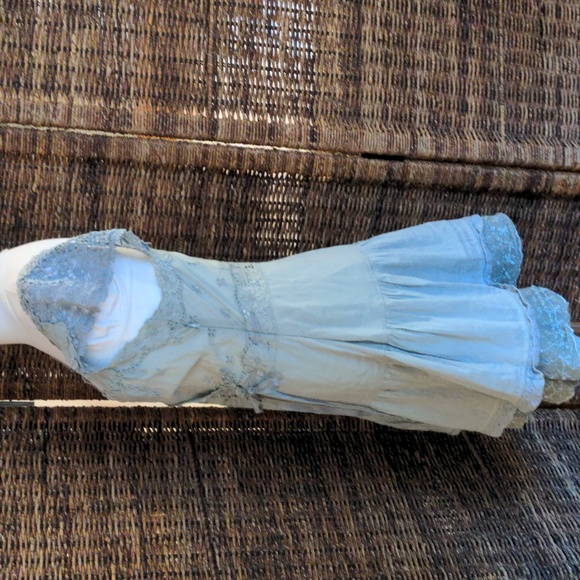 Free people Dusty Blue Lace Applique Cap Sleeve Mini Dress - Picture 6 of 11